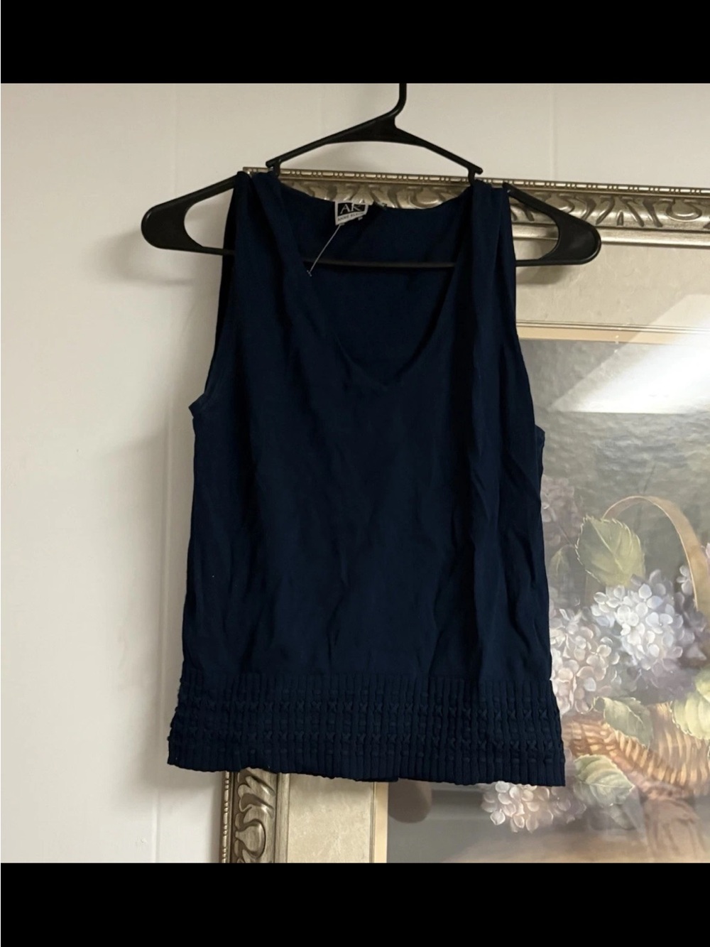 Anne Klein Navy V-Neck Smocked-Hem Tank